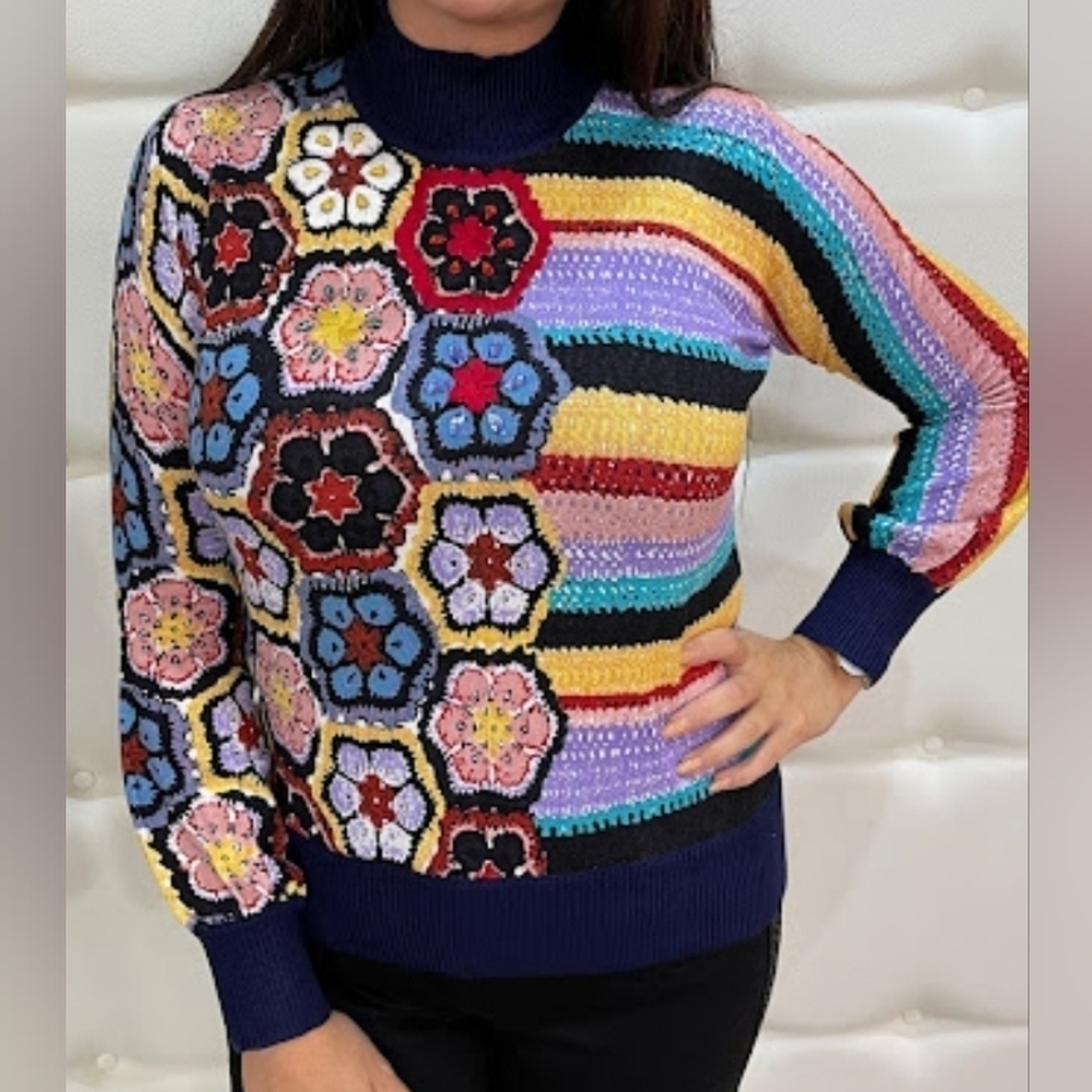 Leo & Ugo Paris Embroidered  Colorful Floral Stripped Longsleeve